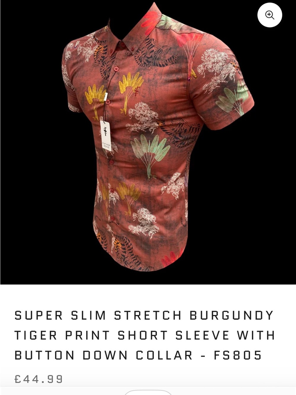 Super Slim Burgundy Floral-Print Short Sleeve Button-Down Shirt